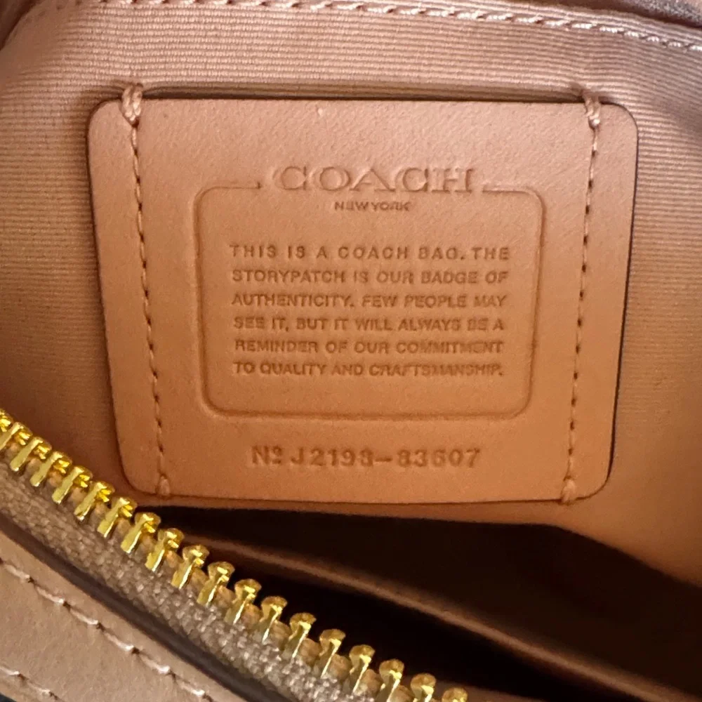 Coach Brown Signature Barrel Satchel with Pink Trim